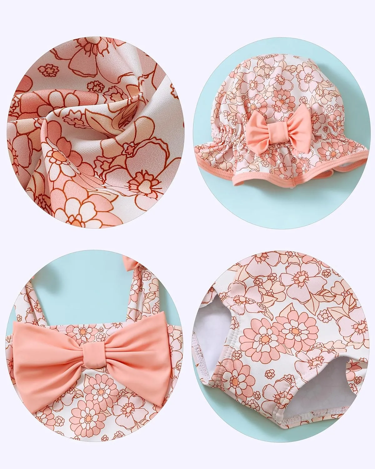 Renotemy Baby Girl Swimsuit Infant Bathing Suit Swimwear Sleeveless Bikini Tankini Toddler Girl One-Piece Swimsuit with Hat
