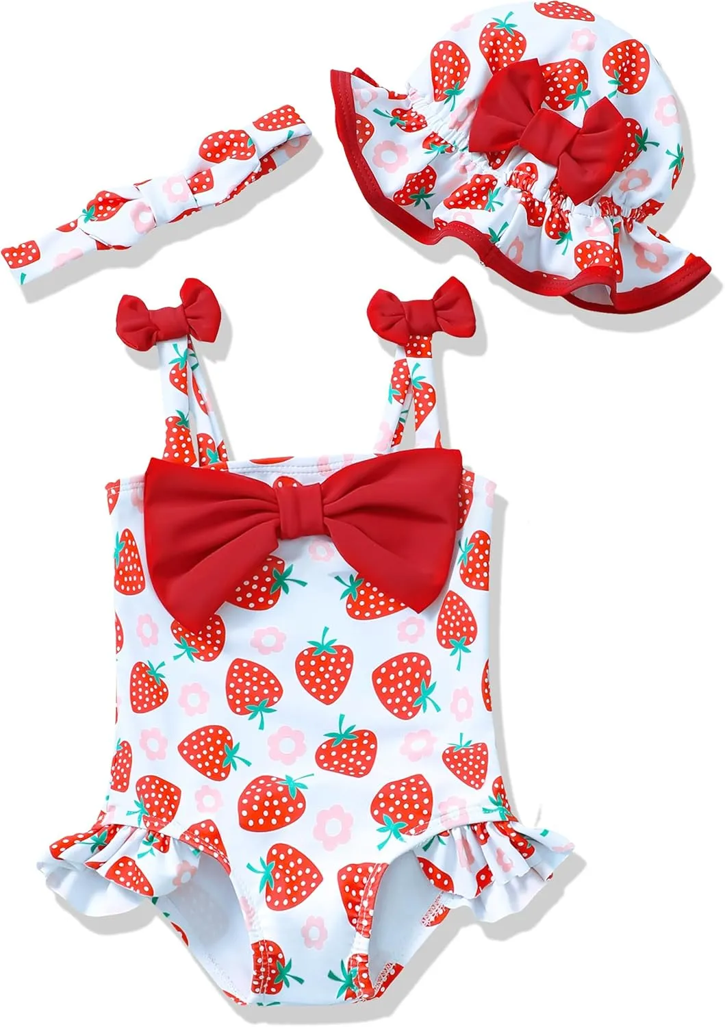 Renotemy Baby Girl Swimsuit Infant Bathing Suit Swimwear Sleeveless Bikini Tankini Toddler Girl One-Piece Swimsuit with Hat