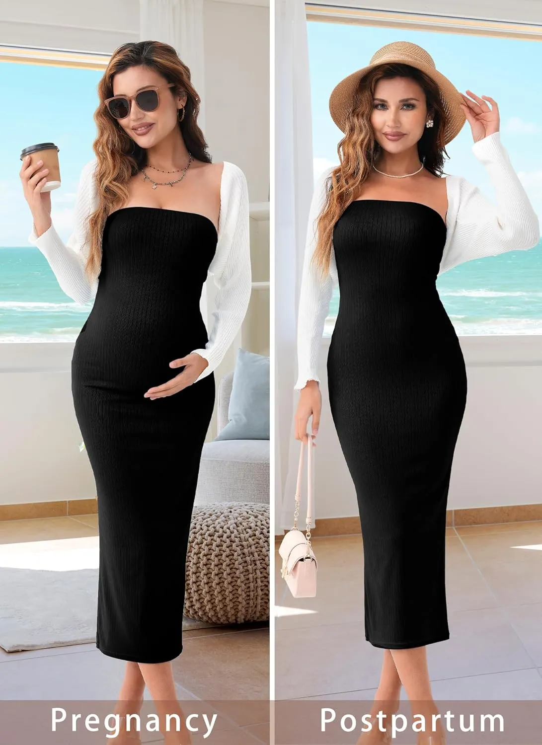 Rnxrbb 2 Piece Maternity Dress Shrug Cardigan Baby Shower Wedding Guest Bodycon Maternity Dresses Photoshoot Gender Reveal