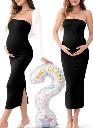 Rnxrbb 2 Piece Maternity Dress Shrug Cardigan Baby Shower Wedding Guest Bodycon Maternity Dresses Photoshoot Gender Reveal