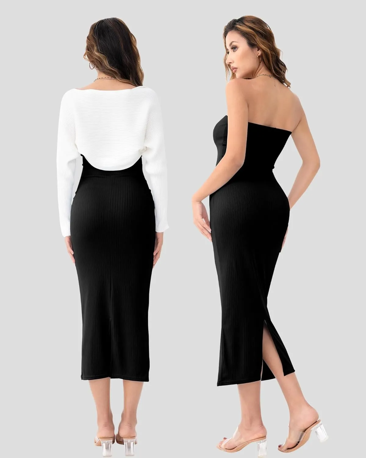 Rnxrbb 2 Piece Maternity Dress Shrug Cardigan Baby Shower Wedding Guest Bodycon Maternity Dresses Photoshoot Gender Reveal