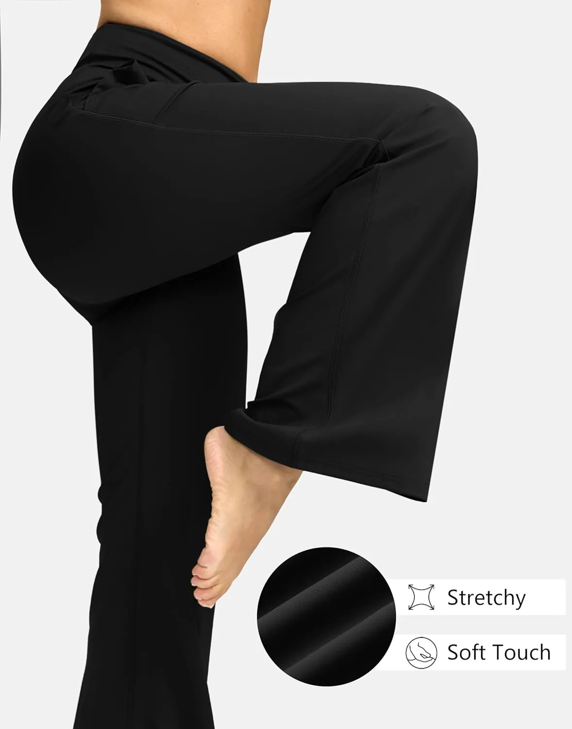 SANTINY Bootcut Pants for Women 28.5"/30.5"/32" Loose High Waisted Wide Leg Leggings Dress Work Flare Yoga Pants with Pockets
