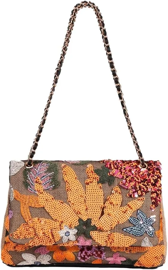 Sequin Embroidered Floral Straw Purse Bohemian Summer Shoulder Bag for Vacation Travel Knit Mini Crossbody Bag 2025