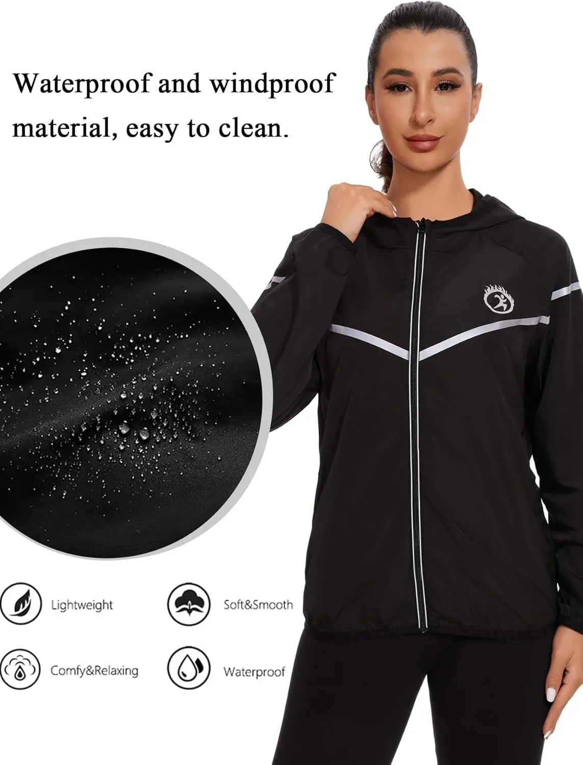 SEXYWG Women Rain Jacket with Hood Zipper Rain Coat Long Sleeves Raincoat Stylish Rain Suit Top Outdoor Travel Coat