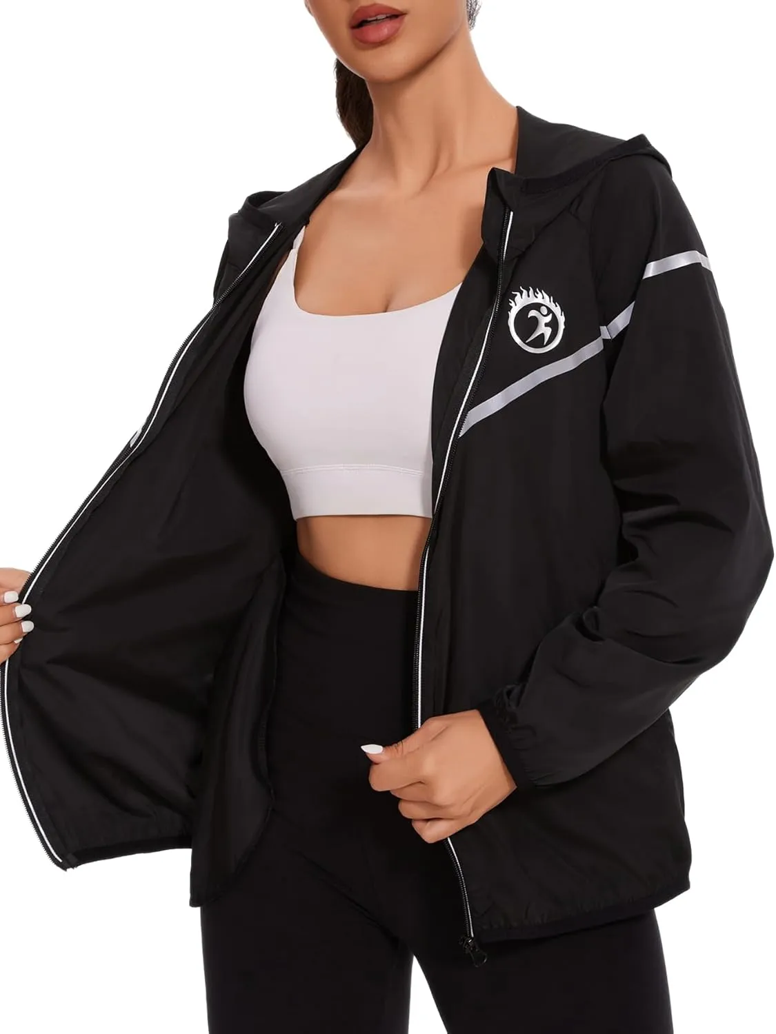 SEXYWG Women Rain Jacket with Hood Zipper Rain Coat Long Sleeves Raincoat Stylish Rain Suit Top Outdoor Travel Coat
