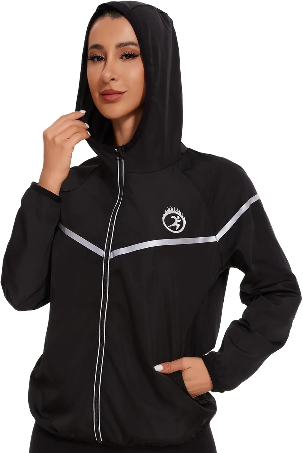SEXYWG Women Rain Jacket with Hood Zipper Rain Coat Long Sleeves Raincoat Stylish Rain Suit Top Outdoor Travel Coat