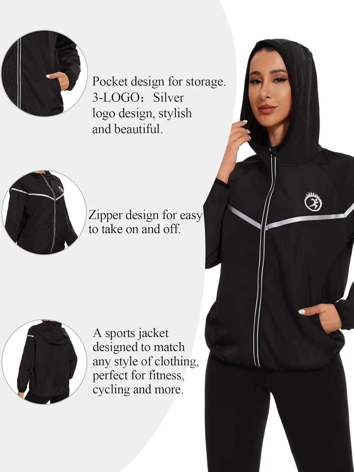 SEXYWG Women Rain Jacket with Hood Zipper Rain Coat Long Sleeves Raincoat Stylish Rain Suit Top Outdoor Travel Coat