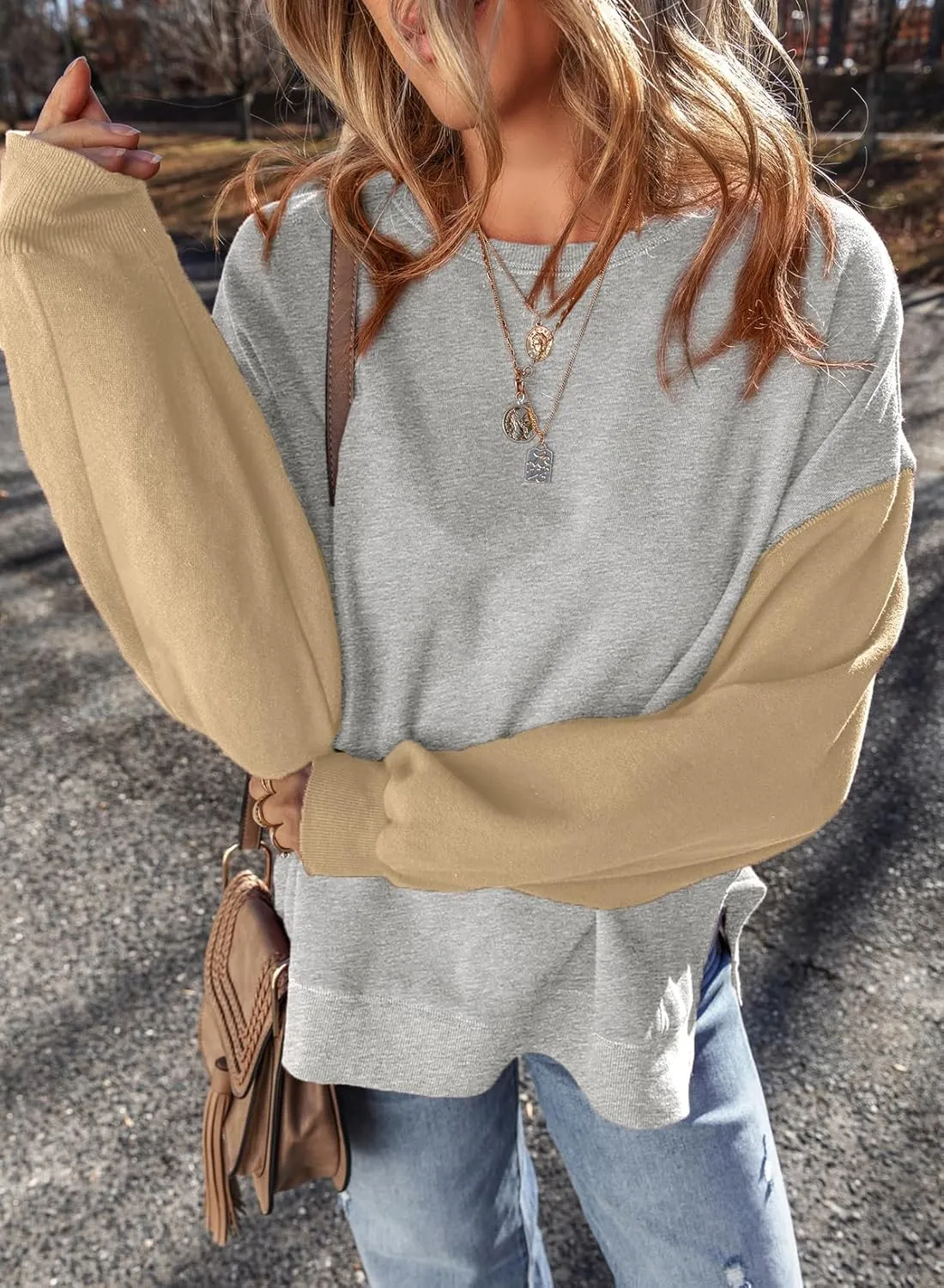 SHEWIN Sweatshirt for Women Casual Long Sleeve Crewneck Lightweight Pullover Tops Loose Sweatshirts