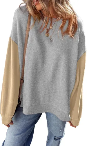 SHEWIN Sweatshirt for Women Casual Long Sleeve Crewneck Lightweight Pullover Tops Loose Sweatshirts