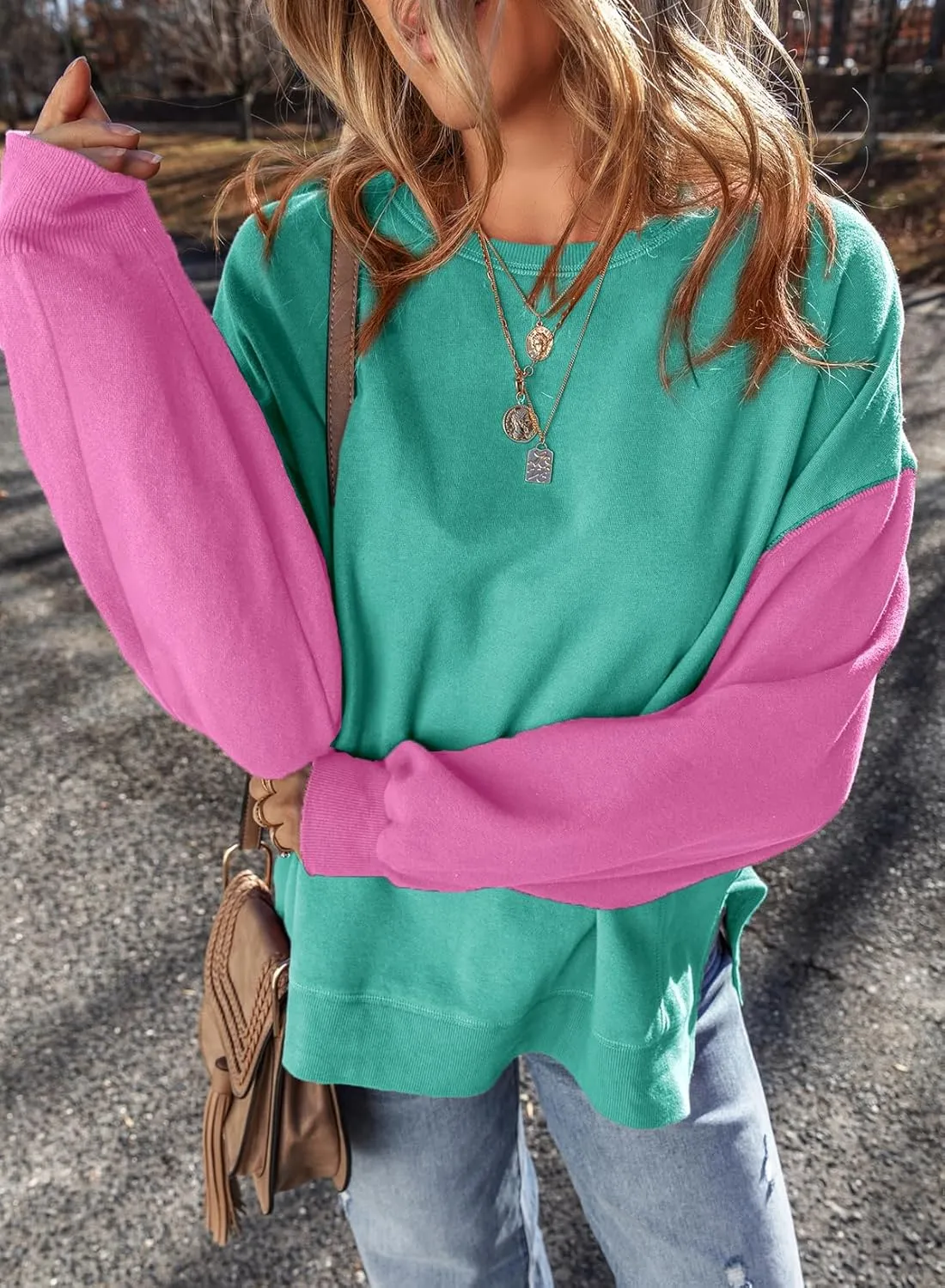SHEWIN Sweatshirt for Women Casual Long Sleeve Crewneck Lightweight Pullover Tops Loose Sweatshirts