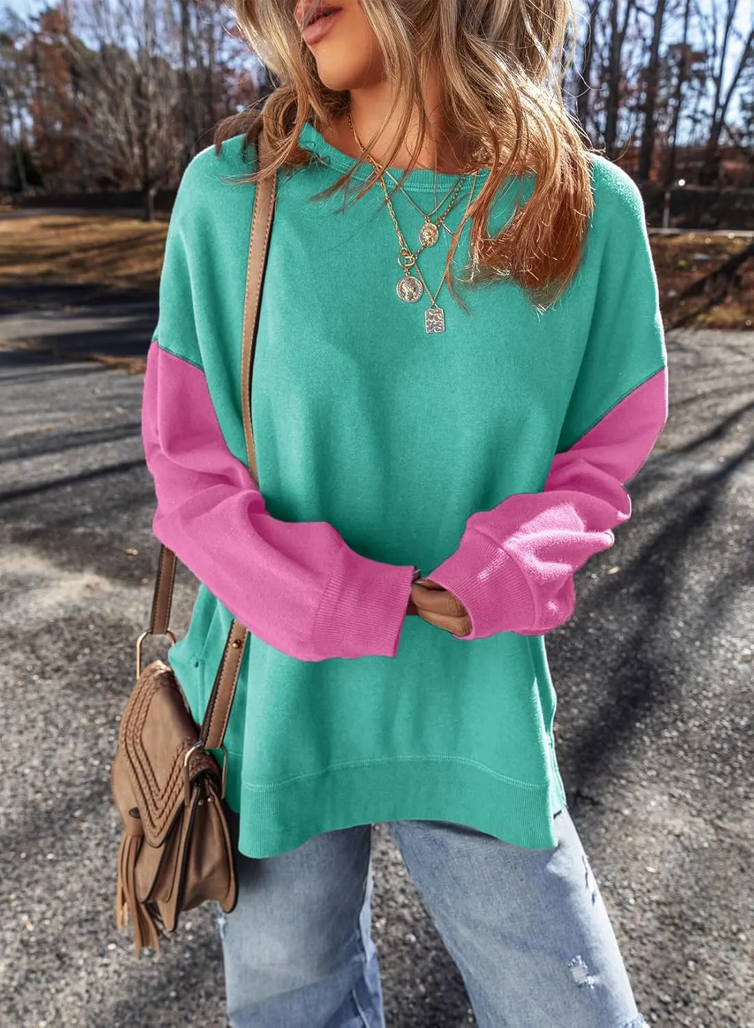 SHEWIN Sweatshirt for Women Casual Long Sleeve Crewneck Lightweight Pullover Tops Loose Sweatshirts