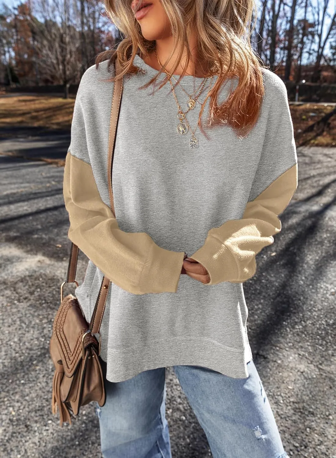 SHEWIN Sweatshirt for Women Casual Long Sleeve Crewneck Lightweight Pullover Tops Loose Sweatshirts