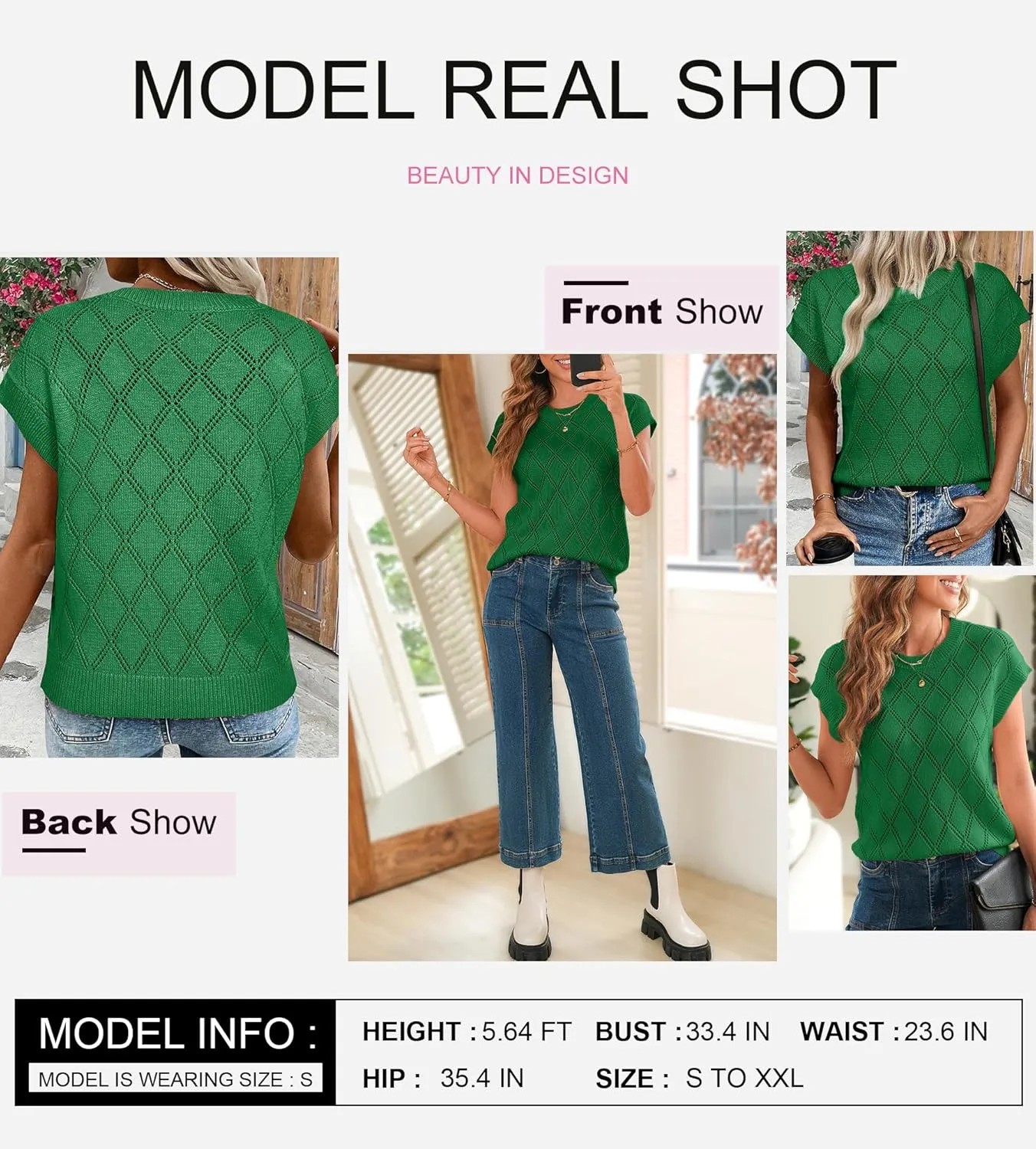 SHEWIN Womens Summer Tops Casual Crewneck Short Sleeve Shirts Cable Knit Lightweight Loose Pullover Sweater