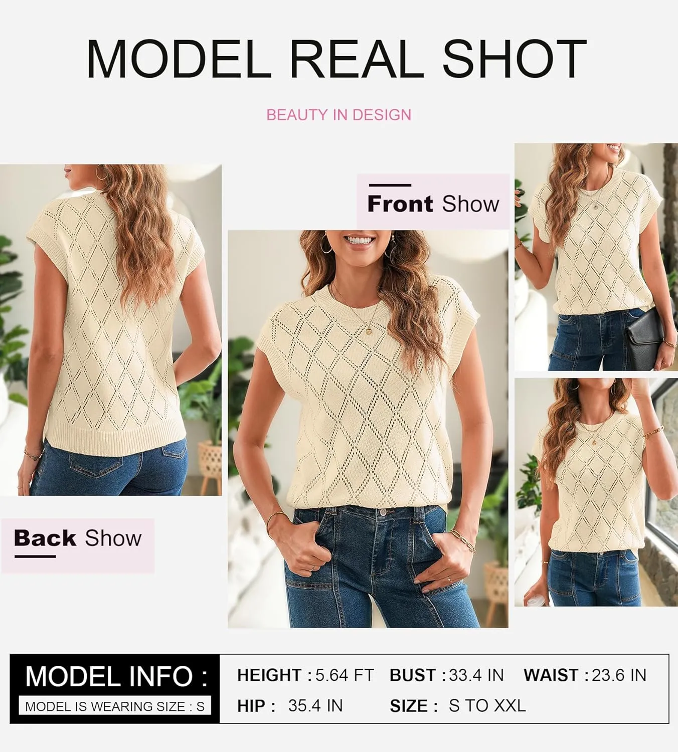SHEWIN Womens Summer Tops Casual Crewneck Short Sleeve Shirts Cable Knit Lightweight Loose Pullover Sweater