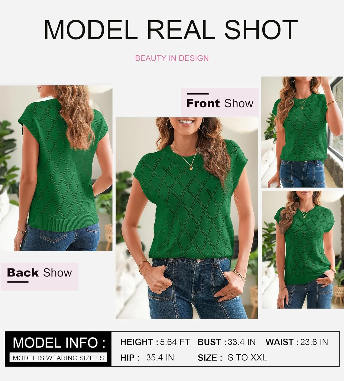 SHEWIN Womens Summer Tops Casual Crewneck Short Sleeve Shirts Cable Knit Lightweight Loose Pullover Sweater