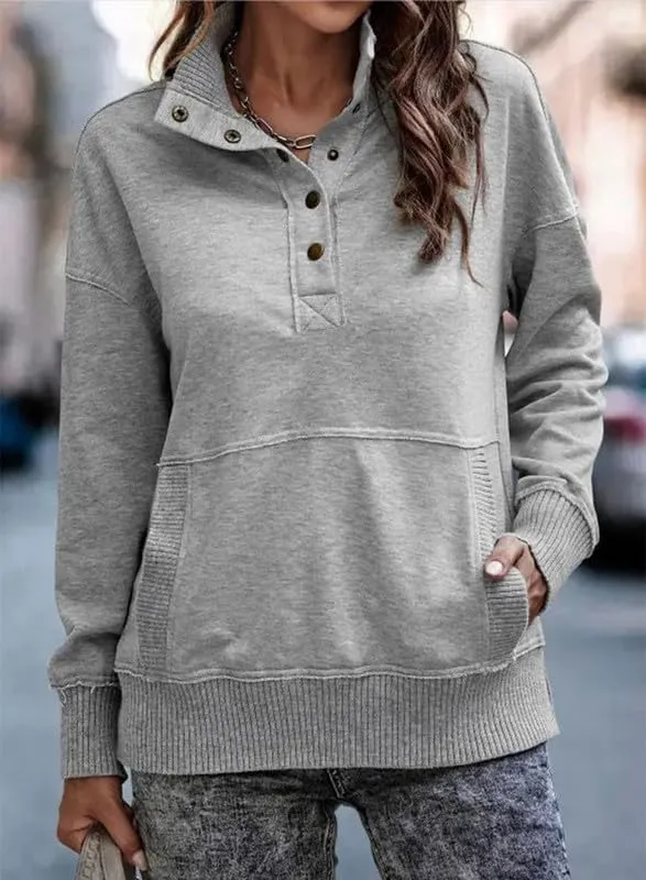 SHEWIN Womens Sweatshirt Casual Long Sleeve Lightweight Sweatshirts Button Loose Pullover Tops