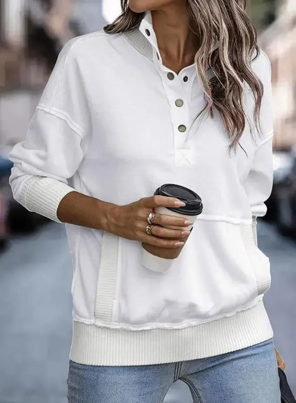 SHEWIN Womens Sweatshirt Casual Long Sleeve Lightweight Sweatshirts Button Loose Pullover Tops