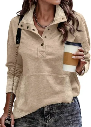 SHEWIN Womens Sweatshirt Casual Long Sleeve Lightweight Sweatshirts Button Loose Pullover Tops