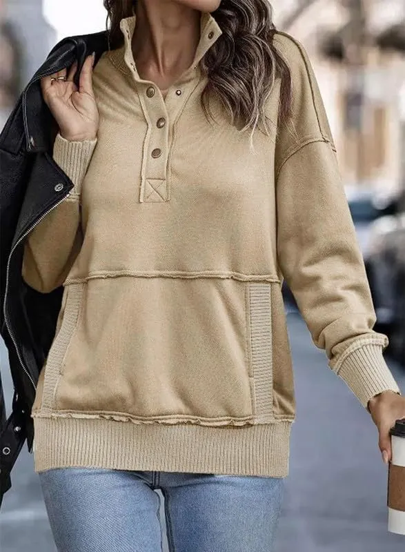 SHEWIN Womens Sweatshirt Casual Long Sleeve Lightweight Sweatshirts Button Loose Pullover Tops