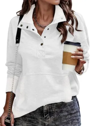SHEWIN Womens Sweatshirt Casual Long Sleeve Lightweight Sweatshirts Button Loose Pullover Tops