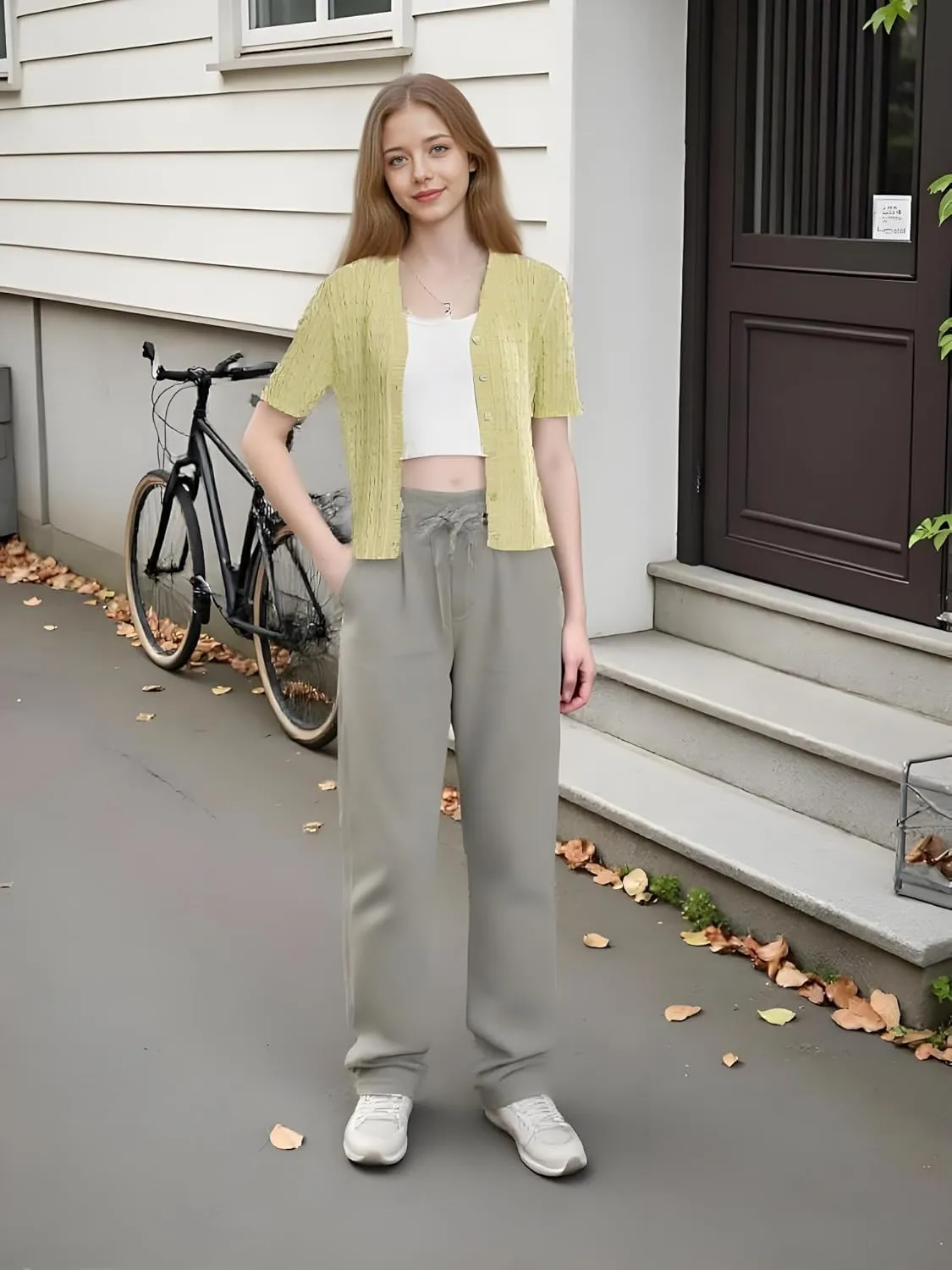 Simple&Opulence Womens Short Sleeve Cardigans V Neck Summer Sweater Lightweight Open Front Button Shrugs Cable Knit Top