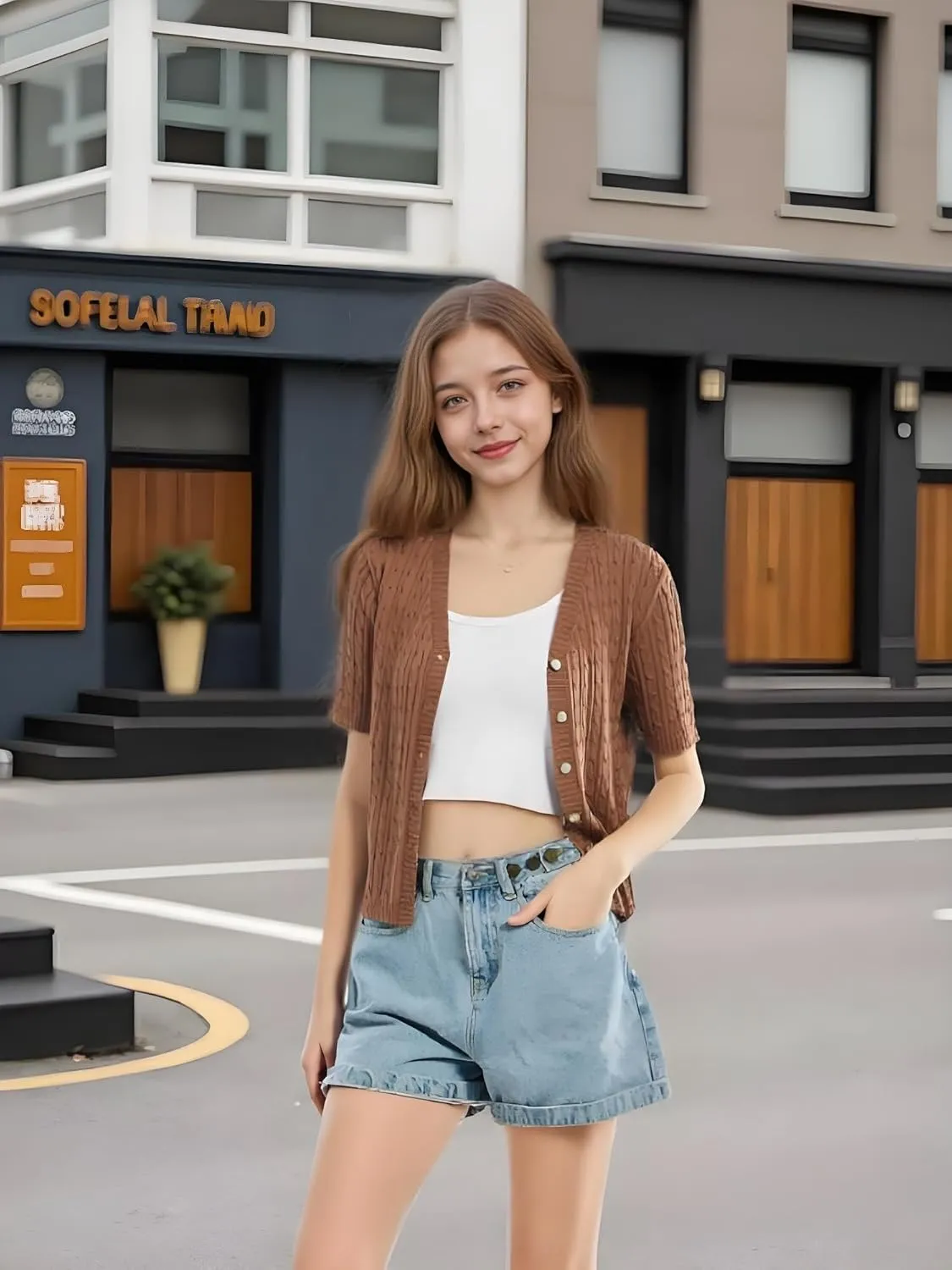 Simple&Opulence Womens Short Sleeve Cardigans V Neck Summer Sweater Lightweight Open Front Button Shrugs Cable Knit Top