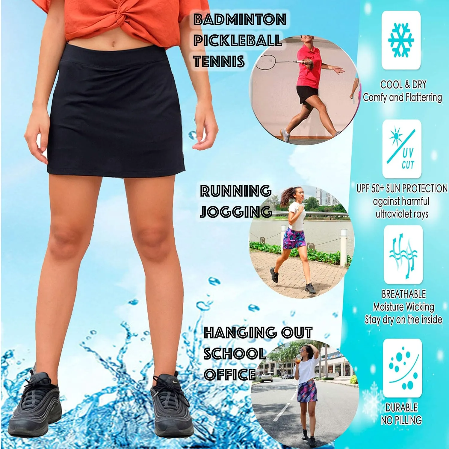 Skort for Women Lightweight Activewear Skirt for Running Tennis Golf Workout Pickleball Walking Casual