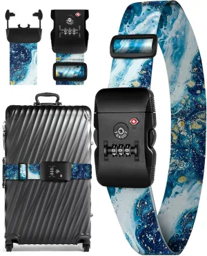 Slohif Luggage Straps TSA Lock for Suitcases - Travel Belt TSA Approved Accessories Luggage Identifiers Carry On Bag with Buckle Nylon Adjustable Band for Add a Bag Sea Wave