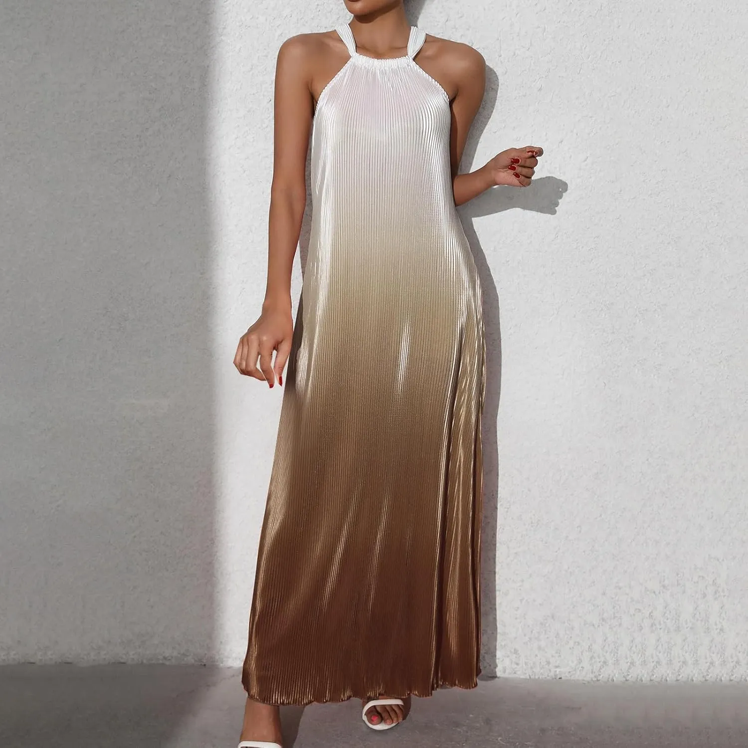 SMIDOW Maxi Dresses for Women 2025 Sexy Elegant Sleeveless Halter Neck Long Dress Gradient Cocktail Party Prom Dress