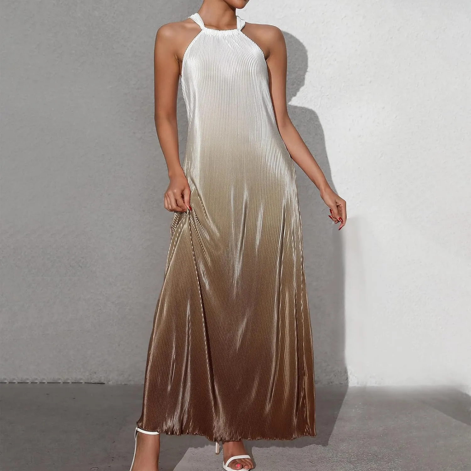 SMIDOW Maxi Dresses for Women 2025 Sexy Elegant Sleeveless Halter Neck Long Dress Gradient Cocktail Party Prom Dress
