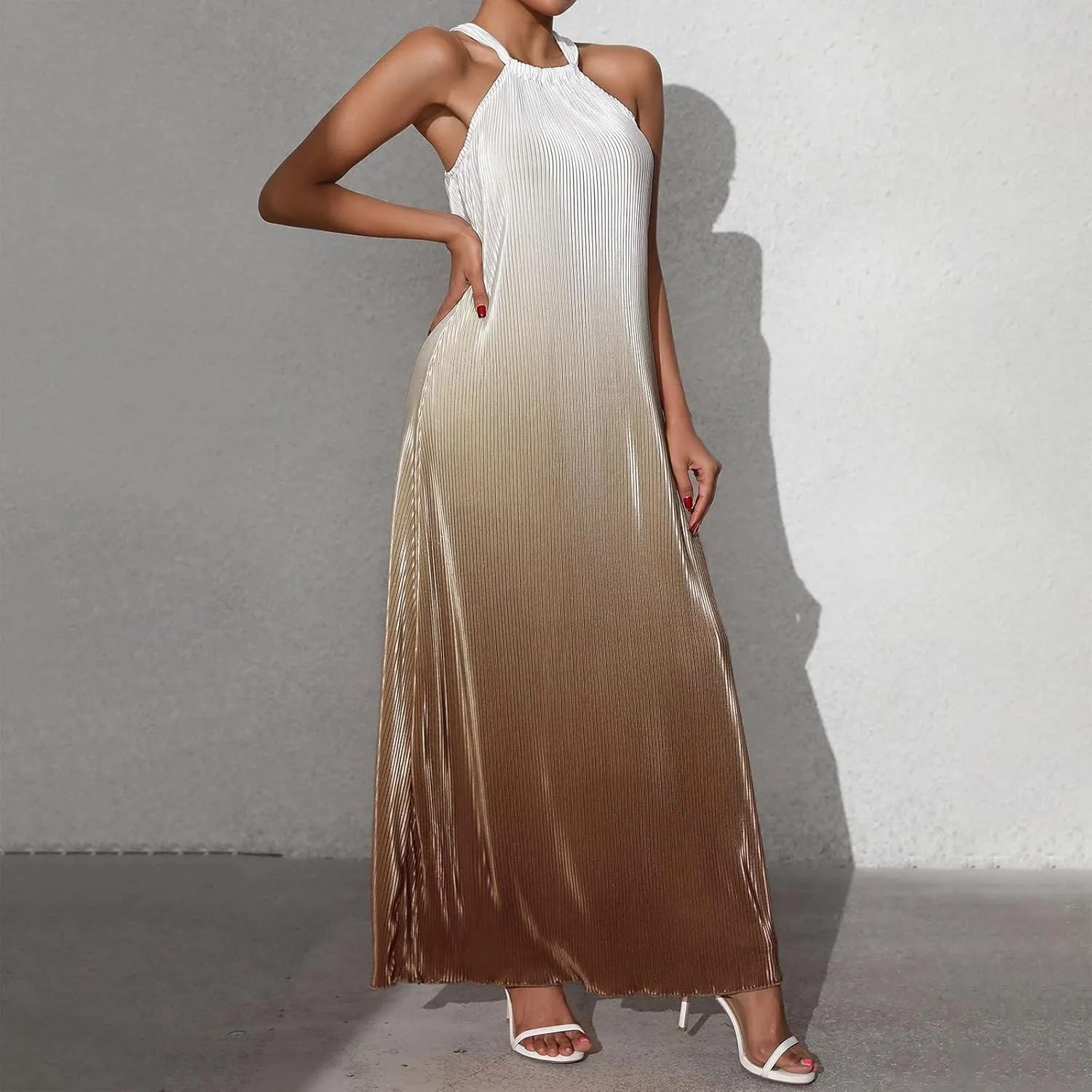 SMIDOW Maxi Dresses for Women 2025 Sexy Elegant Sleeveless Halter Neck Long Dress Gradient Cocktail Party Prom Dress