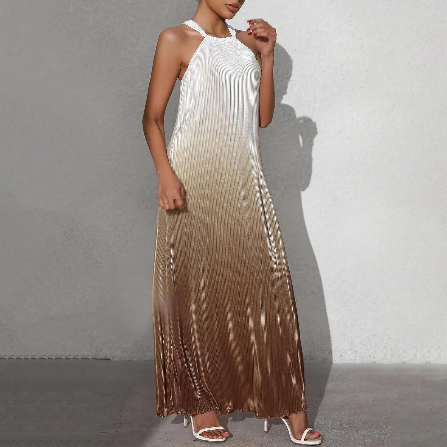 SMIDOW Maxi Dresses for Women 2025 Sexy Elegant Sleeveless Halter Neck Long Dress Gradient Cocktail Party Prom Dress