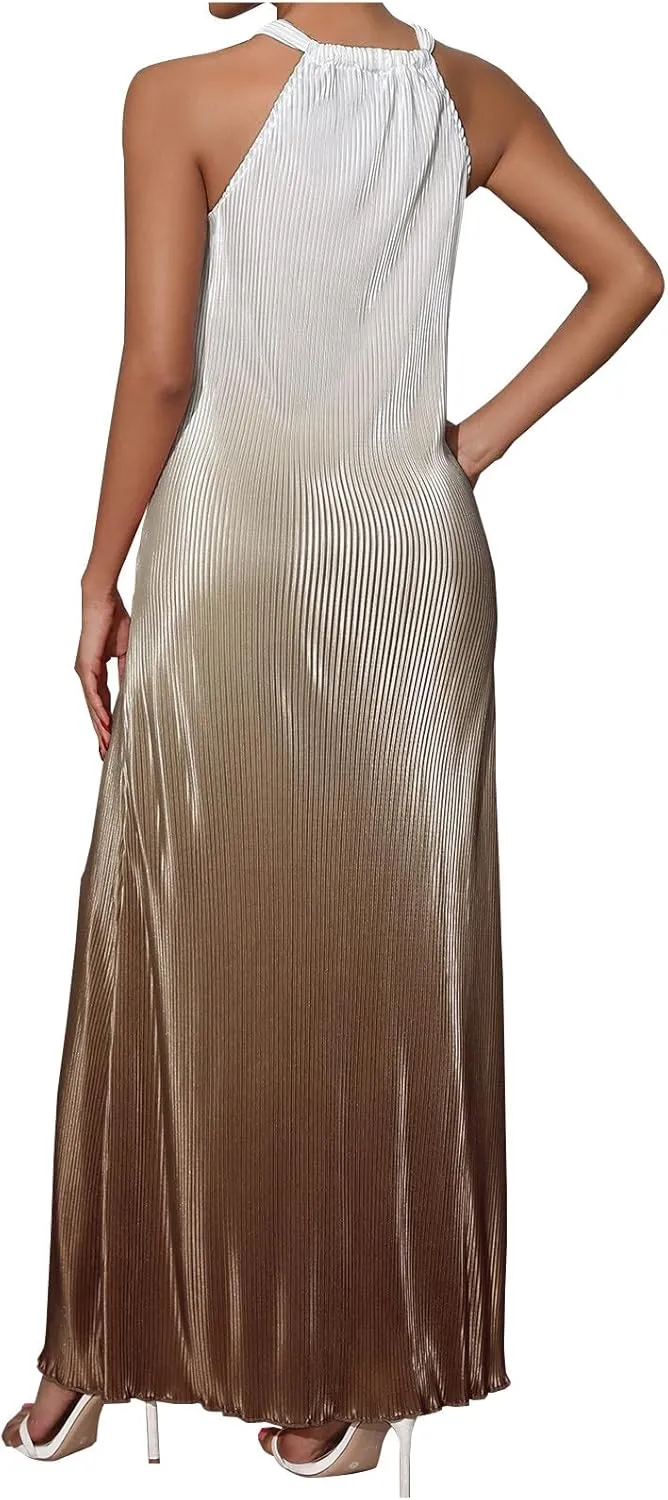 SMIDOW Maxi Dresses for Women 2025 Sexy Elegant Sleeveless Halter Neck Long Dress Gradient Cocktail Party Prom Dress
