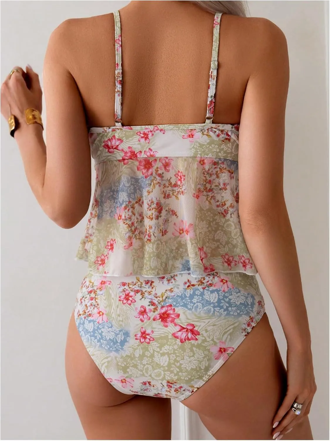 SOLY HUX Women's Floral Tankini Swimsuits 2 Piece Ruffle High Waisted Bathing Suits Beach Vacation Outfits