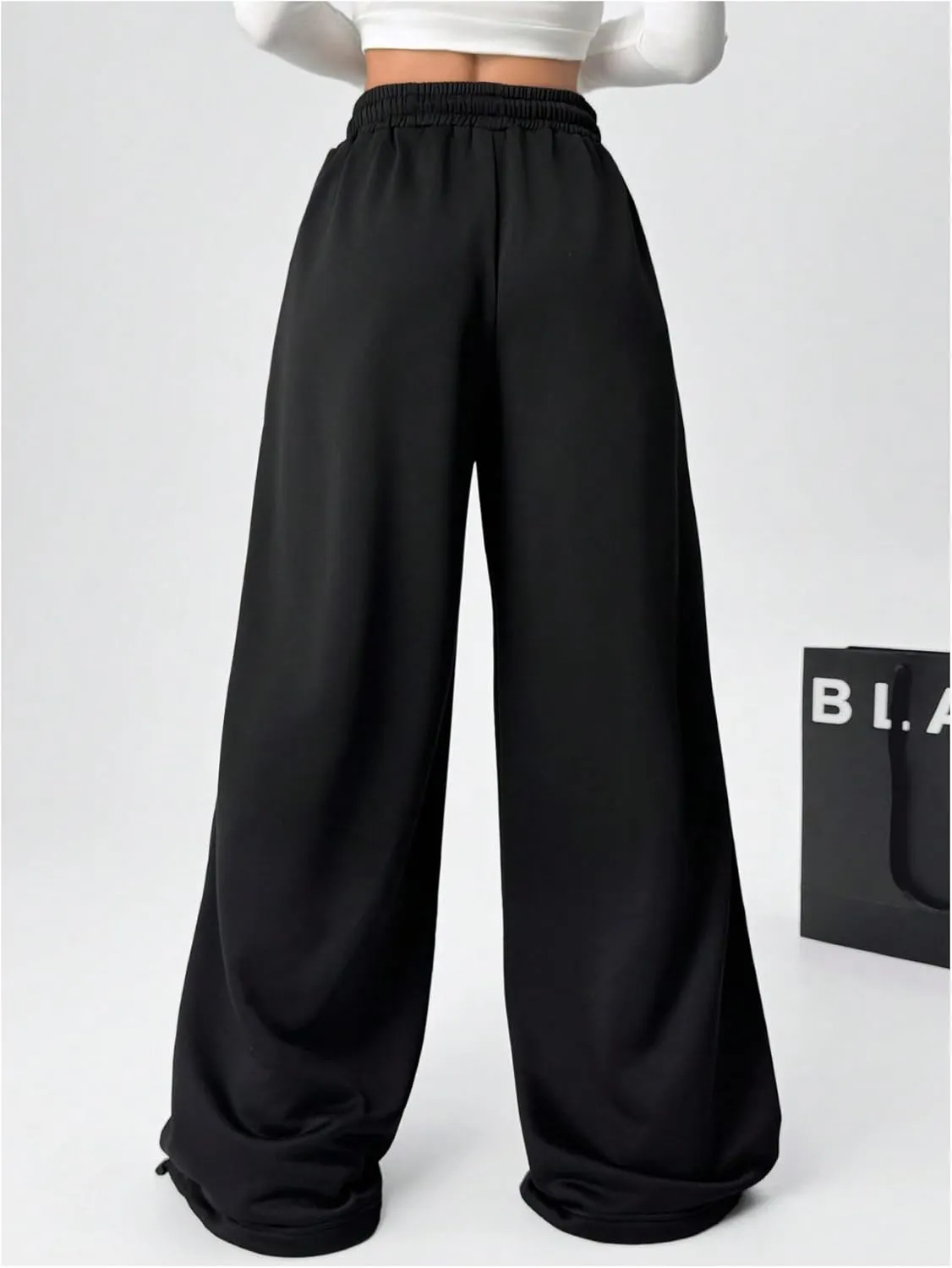 SOLY HUX Women's Plus Size High Waisted Baggy Sweatpants Drawstring Wide Leg Loose Long Pants