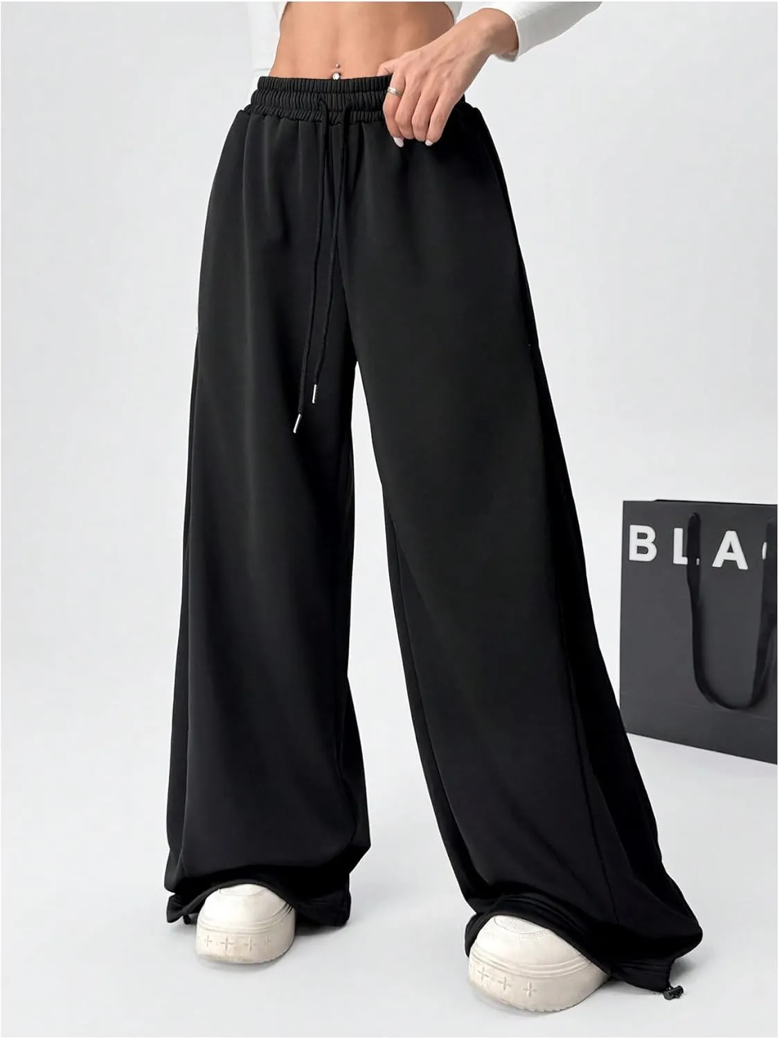 SOLY HUX Women's Plus Size High Waisted Baggy Sweatpants Drawstring Wide Leg Loose Long Pants