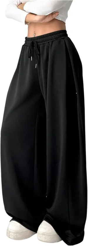 SOLY HUX Women's Plus Size High Waisted Baggy Sweatpants Drawstring Wide Leg Loose Long Pants