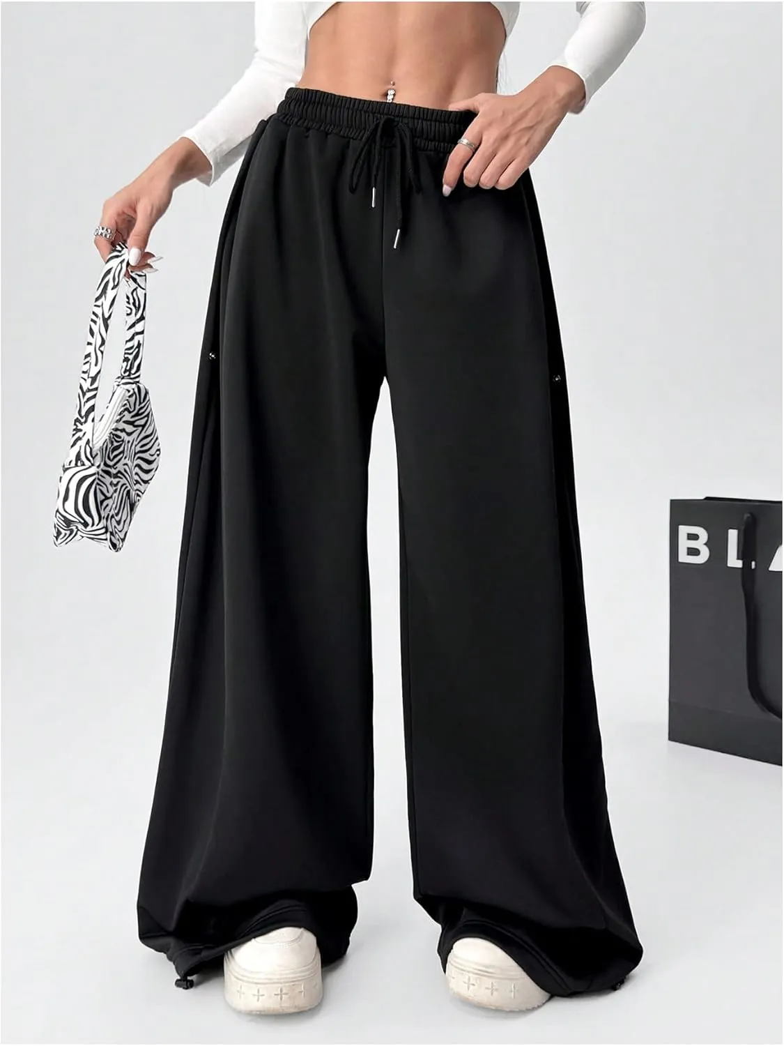 SOLY HUX Women's Plus Size High Waisted Baggy Sweatpants Drawstring Wide Leg Loose Long Pants