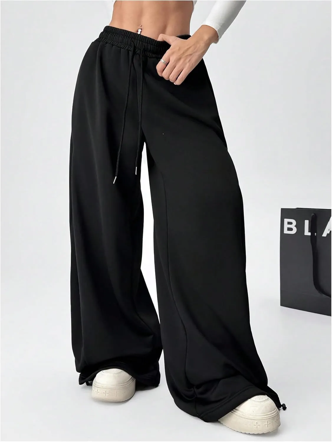 SOLY HUX Women's Plus Size High Waisted Baggy Sweatpants Drawstring Wide Leg Loose Long Pants