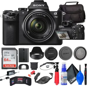 Sony a7 II Mirrorless Camera with 28-70mm Lens (ILCE7M2K/B)   Bag   64GB Card   Card Reader   Flex Tripod   Hand Strap   Memory Wallet   Cap Keeper   Cleaning Kit (Renewed)