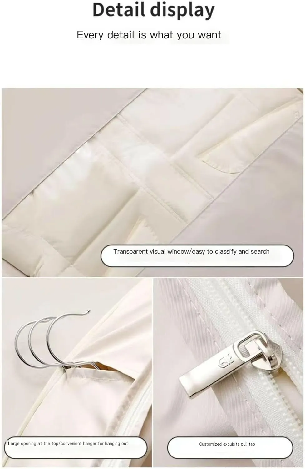 Space Saving Hanging Garment Bag with Self Compression Zipper, 2025 Upgrade Closet Organizer, Ideal for Down Coat Storage with Dust Cover (Beige, M35.43 * 22.83 * 5.91In)
