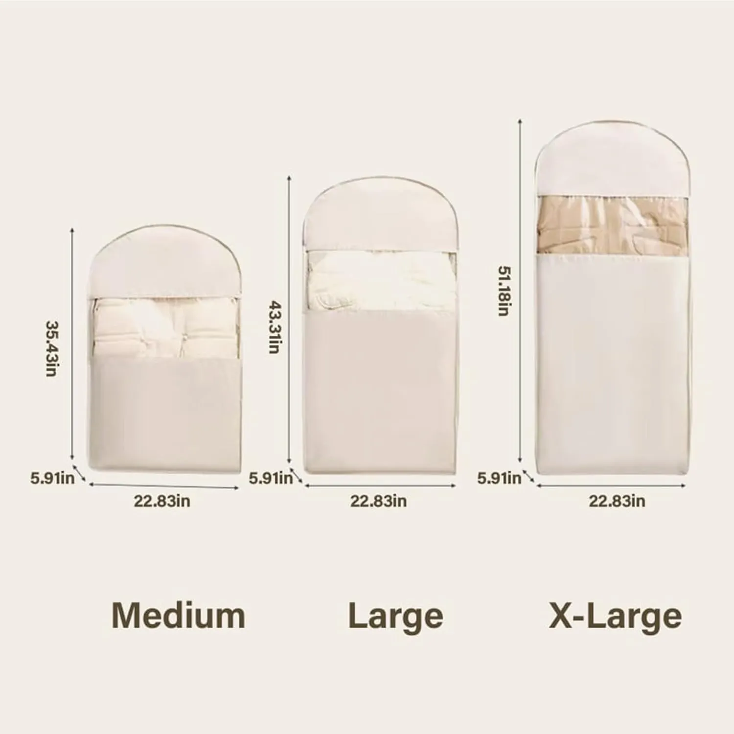 Space Saving Hanging Garment Bag with Self Compression Zipper, 2025 Upgrade Closet Organizer, Ideal for Down Coat Storage with Dust Cover (Beige, M35.43 * 22.83 * 5.91In)