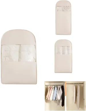 Space Saving Hanging Garment Bag with Self Compression Zipper, 2025 Upgrade Closet Organizer, Ideal for Down Coat Storage with Dust Cover (Beige, M35.43 * 22.83 * 5.91In)