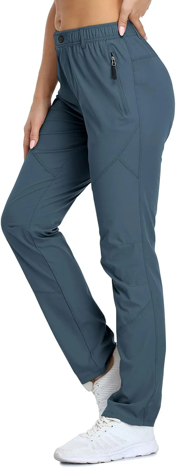 SPOSULEI Womens Summer Lightweight Pants Outdoor Nylon Quick Dry Travel Golf Hiking Sweatpants with Zipper Pockets