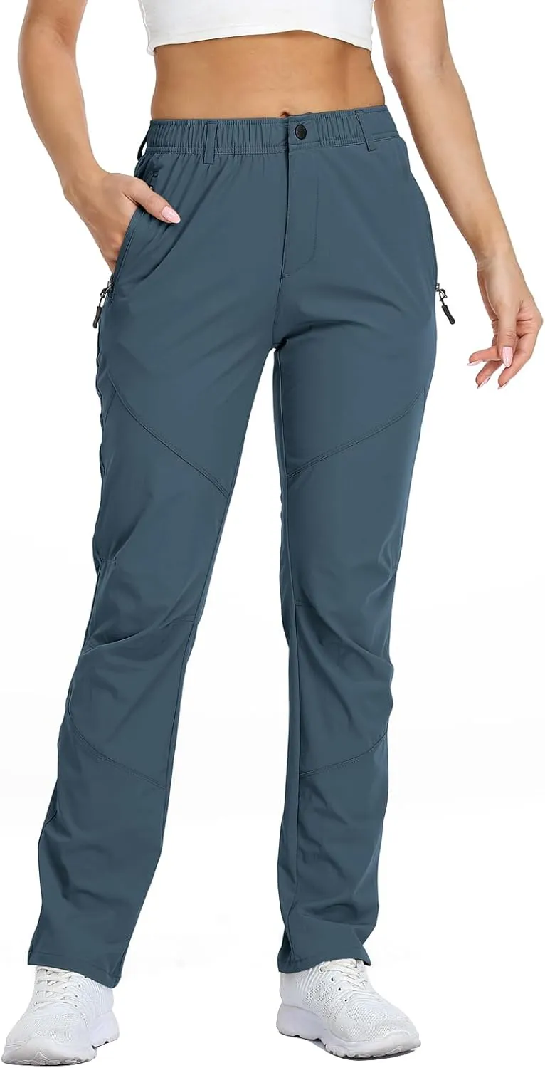 SPOSULEI Womens Summer Lightweight Pants Outdoor Nylon Quick Dry Travel Golf Hiking Sweatpants with Zipper Pockets
