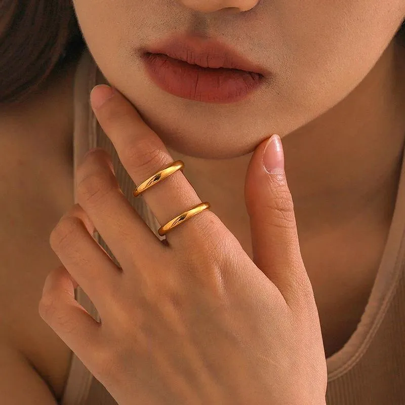 Stainless Steel Minimalist Double Layer Opening Ring 18K Gold Plated