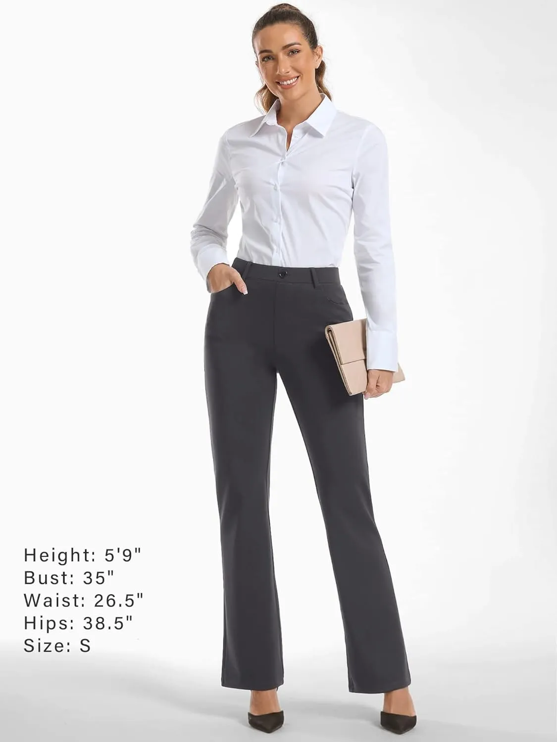 Stelle Women 28"/30"/ 32" Bootcut Dress Pants Business Casual Work Pants with Pockets Pull On Regular Slacks for Office