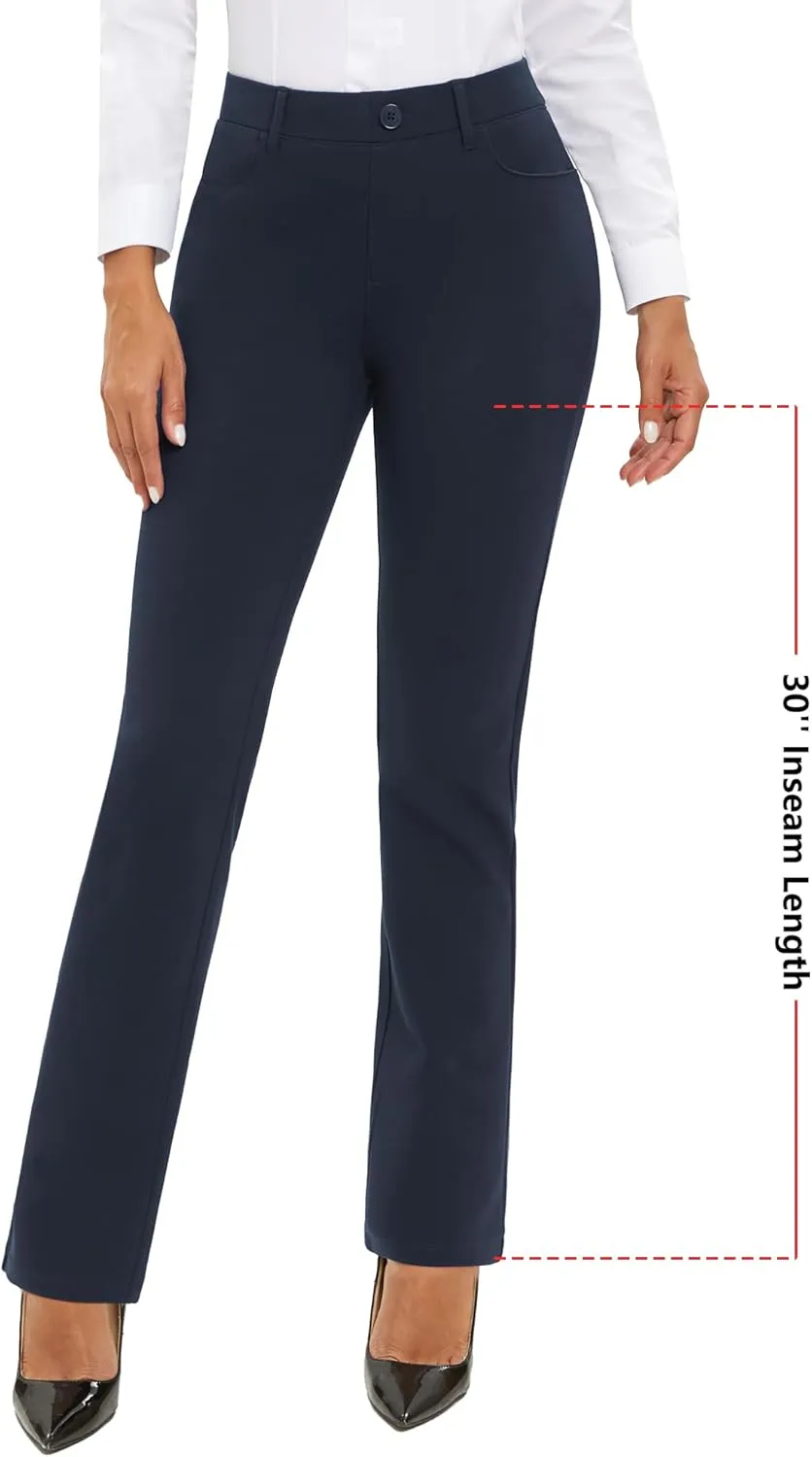 Stelle Women Dress Pants Business Casual Straight Leg 30" Stretch Work Pants Pull On Slim-fit Regular Slacks with 4 Pockets