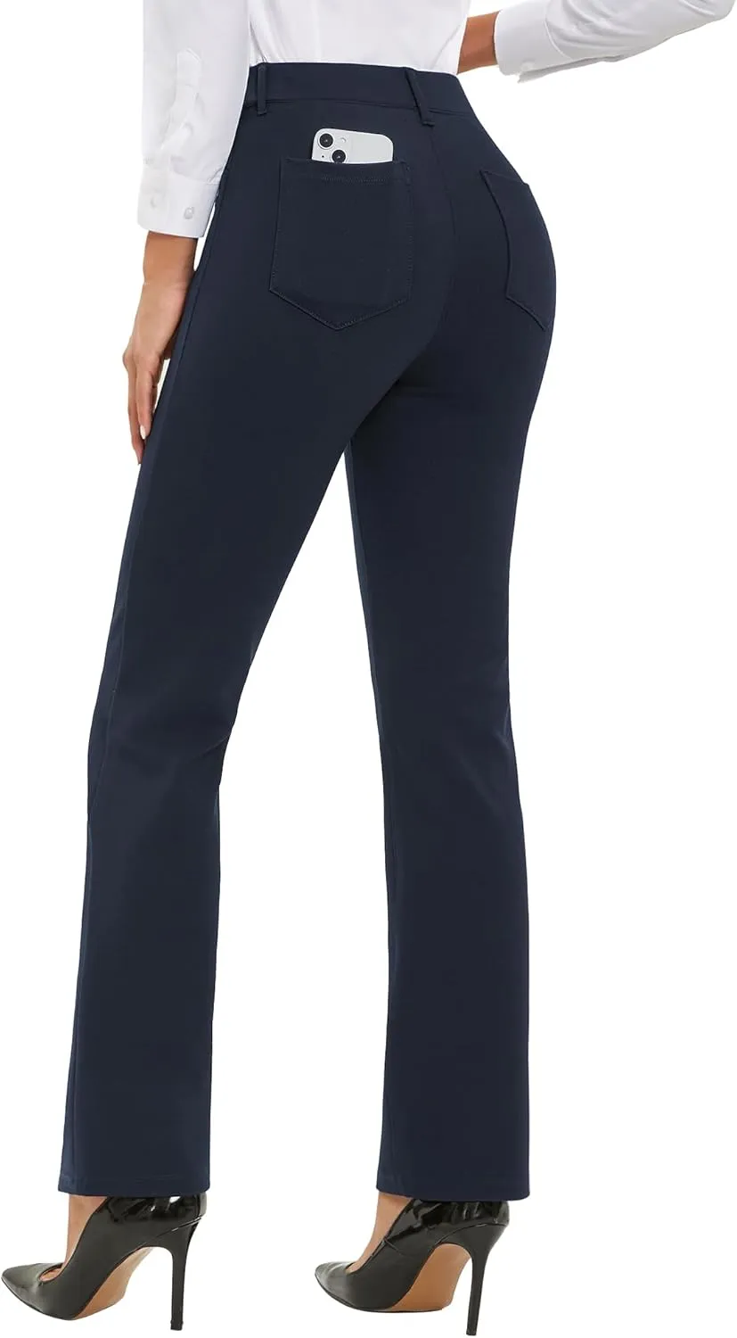 Stelle Women Dress Pants Business Casual Straight Leg 30" Stretch Work Pants Pull On Slim-fit Regular Slacks with 4 Pockets