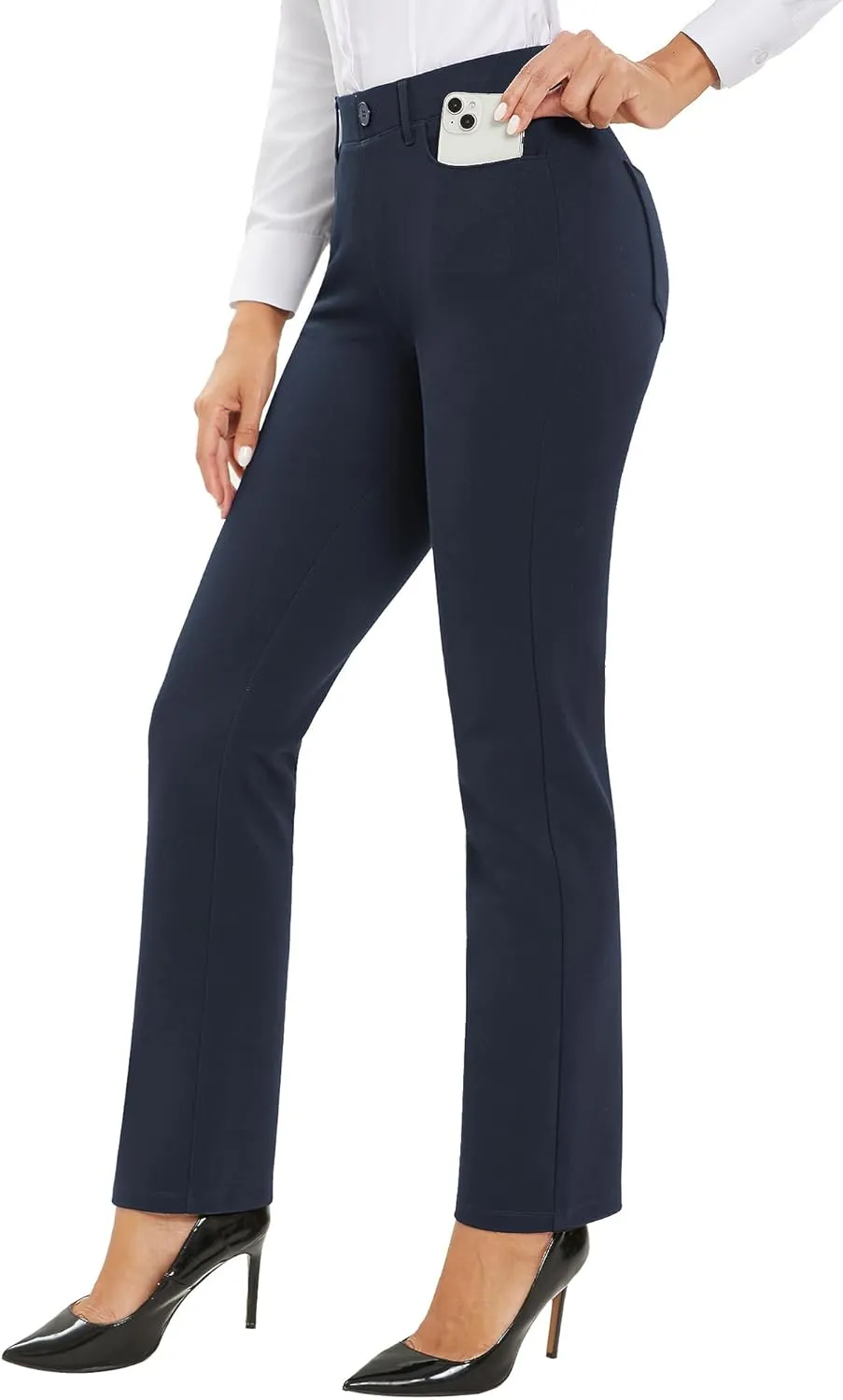 Stelle Women Dress Pants Business Casual Straight Leg 30" Stretch Work Pants Pull On Slim-fit Regular Slacks with 4 Pockets
